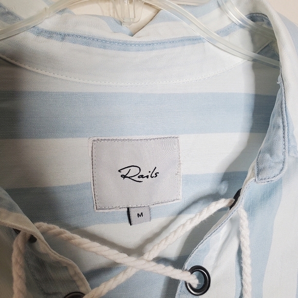 Rails x Anthropologie Uli Blue & White Striped Lace Up Tencel Long Sleeve Shirt - Picture 9 of 10